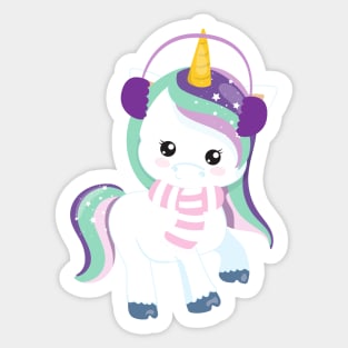 Winter Unicorn, Magic Unicorn, Cute Unicorn, Scarf Sticker